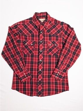 Wrangler Western Fashion Womens Plaid Pearl Snap Shirt Red Black Long Sleeve M